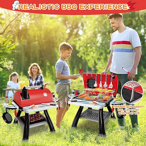 Miniatura 4 de Juguetes de cocina para niños, parrilla de barbacoa para niños, juego de cocina con humo, sonido y luz, juego de juguetes de comida, juego de cocina