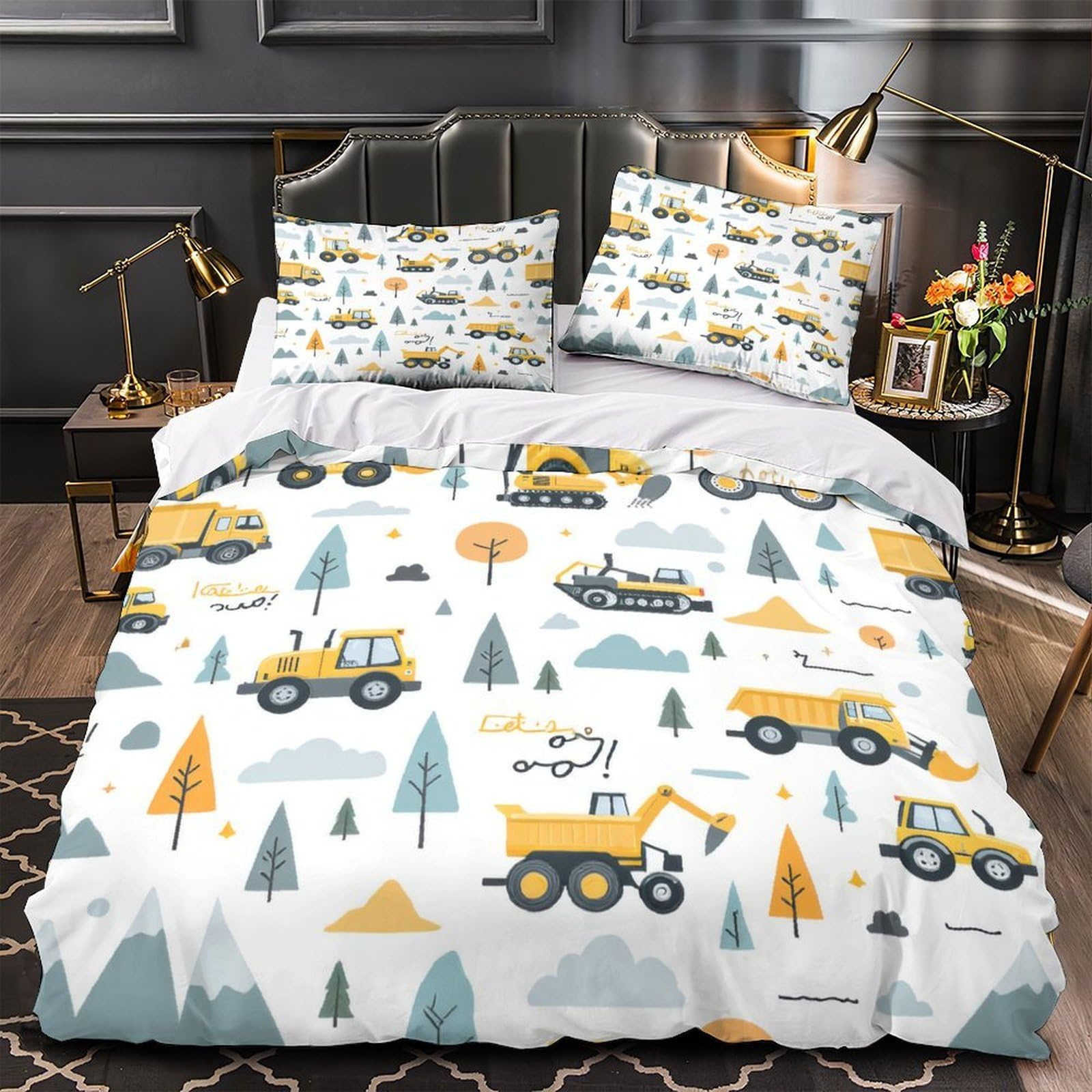 MMDASBVPE Construction Vehicles Comforter Cover 3D Print Hypoallergenic 3PCs Bed Linen Hidden Zipper Quilt Cover Extra Soft All Season for Teens Youth Adults Women Kids Boys Super king（260x220cm）
