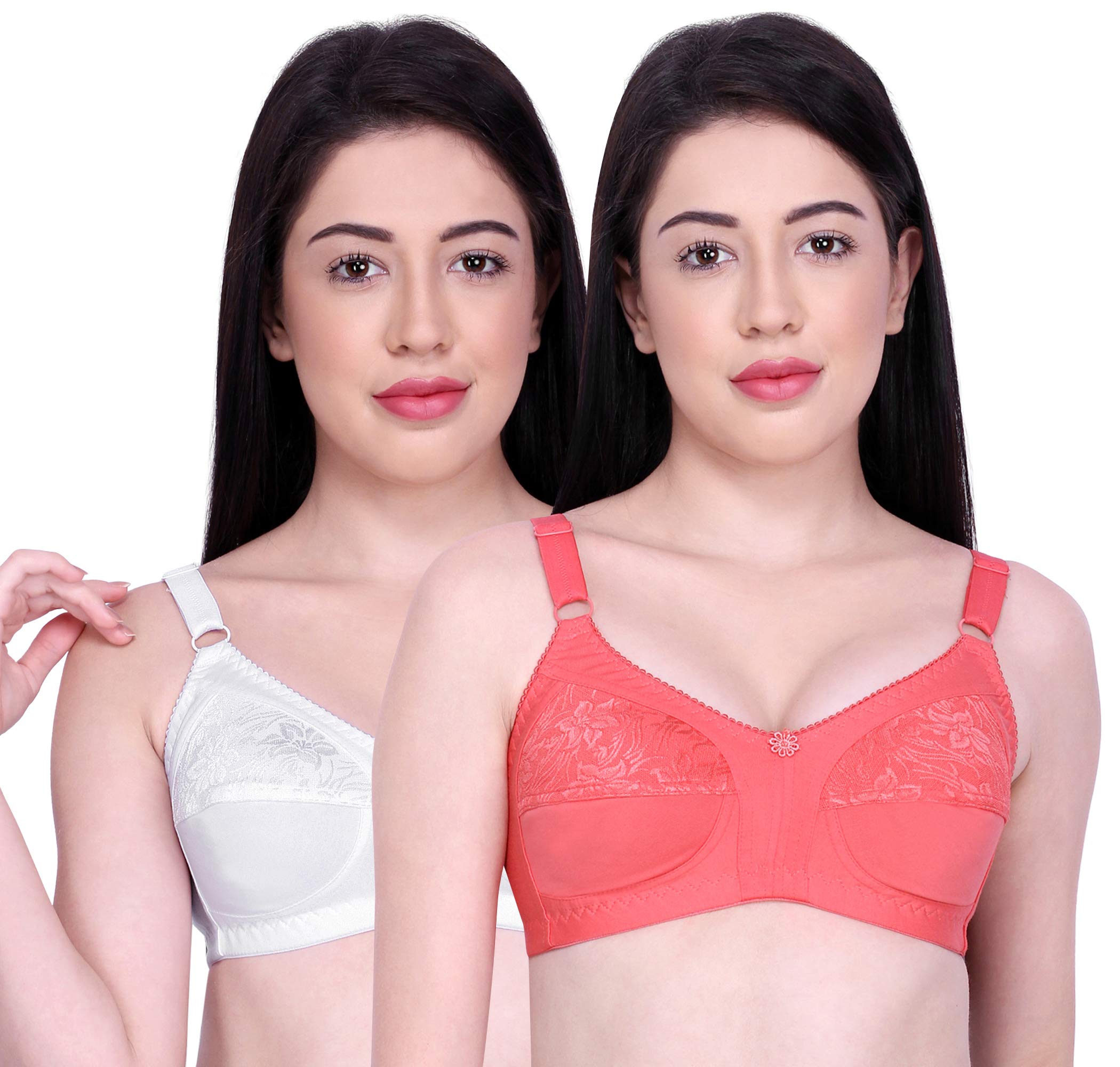 Women's Spandex & Cotton Non-Padded Wire Free Full-Coverage Bra-Pack of 2