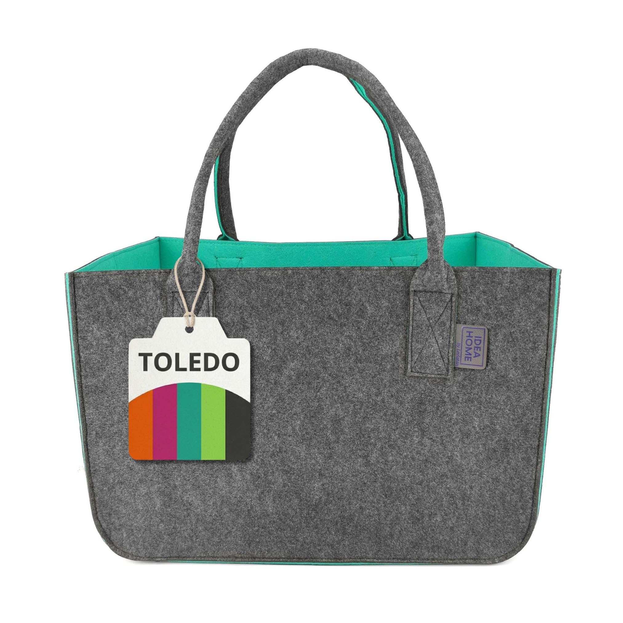 IDEA HOME Felt Shopper Bag Toledo Turquoise Grey 30L Large Shopping Bag Storage Basket Log Carrier Fireplace Organiser