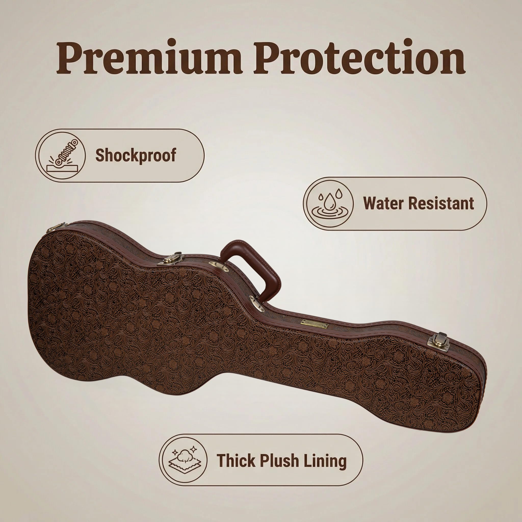 Crossrock Étui Guitare électrique profilé en Bois pour Fender Stratocaster & Telecaster | Finition Marron Blossom, intérieur Velours Bordeaux, Serrure – Série Designer (CRW530STBQ)