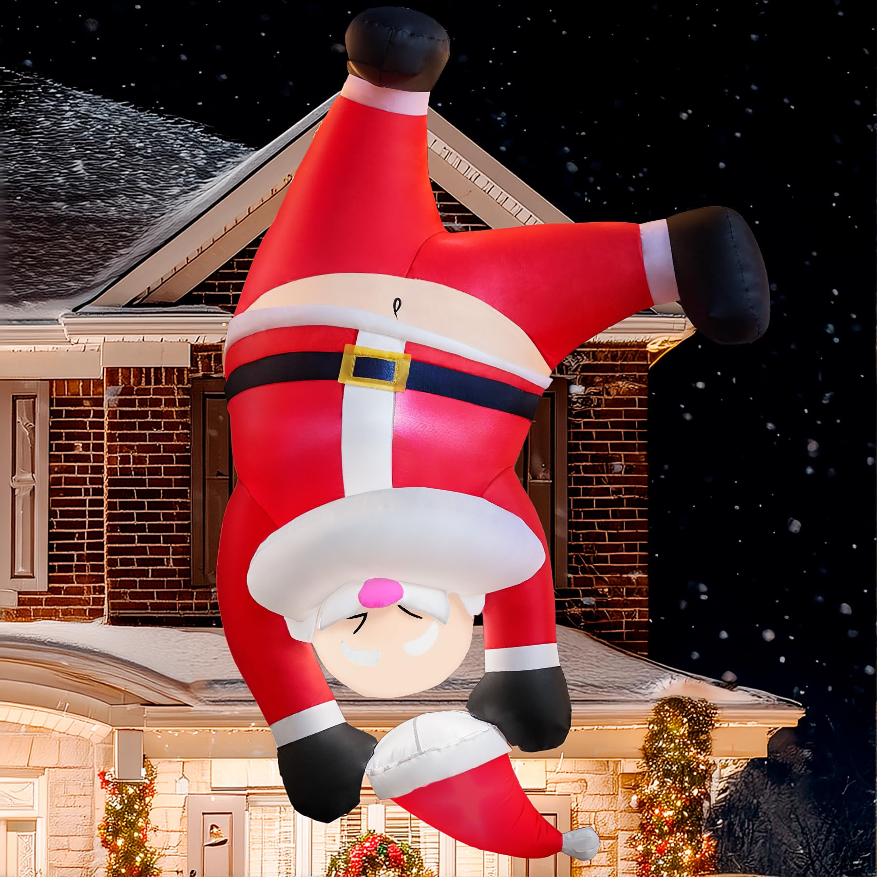 JOIEDOMI Décoration Gonflable de Noël à Suspendre de 1,8 m de Haut, Père Noël Gonflable à Suspendre à l'envers, décoration de Cour Gonflable avec LED intégrée