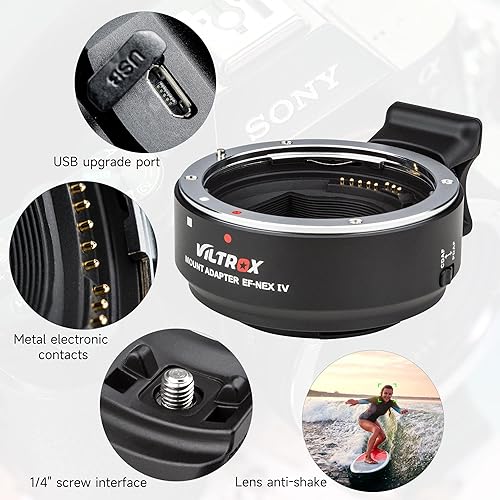 Vista 51 de VILTROX Adaptador de lente EF-M1 Pro, adaptador de montaje en anillo de enfoque automático, convertidor de lente con bloqueo de seguridad compatible
