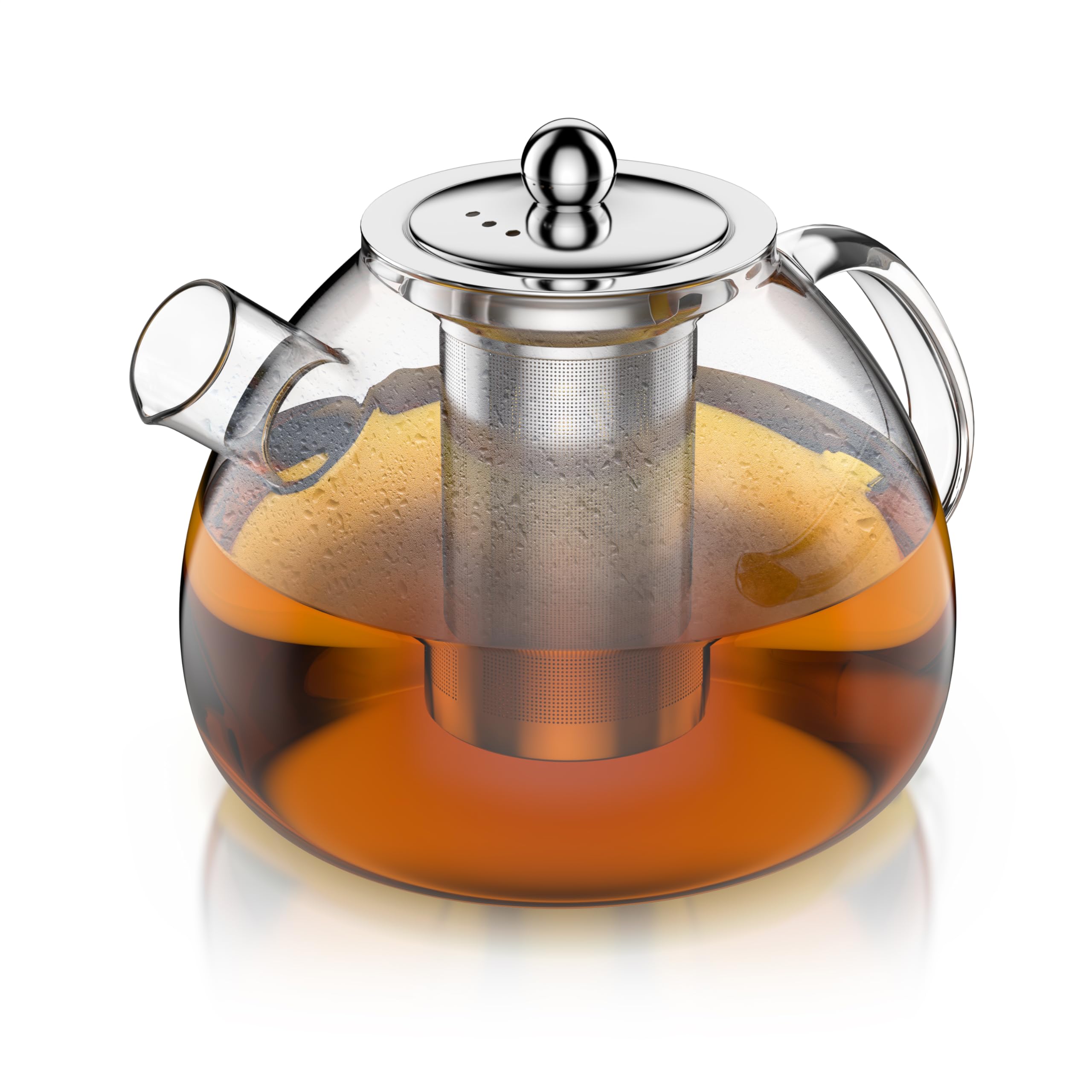 Arendo - Teekanne Glas mit Sieb - 1500 ml – aus Borosilikatglas – mit Edelstahlsieb – feinmaschig – hitzebeständig – Glasteekanne – für losen Tee Kräutertee Früchtetee – Teekocher – langlebig – feinma