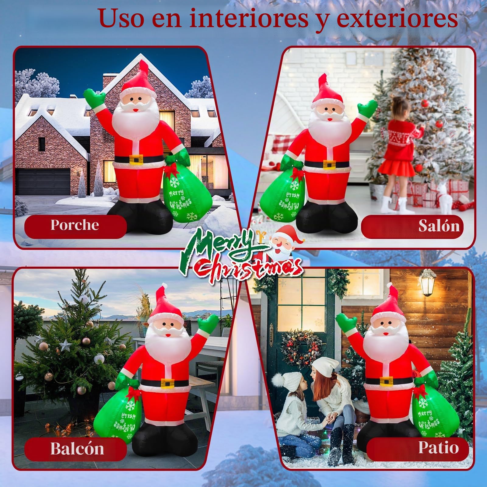 TEPENAR 245 cm inflable Papá Noel con lucesLED,8 pies inflable decoración navideña IP44 impermeableNavidad Santa gigante figura con regalos interior exterior iluminación decoración para jardín césped