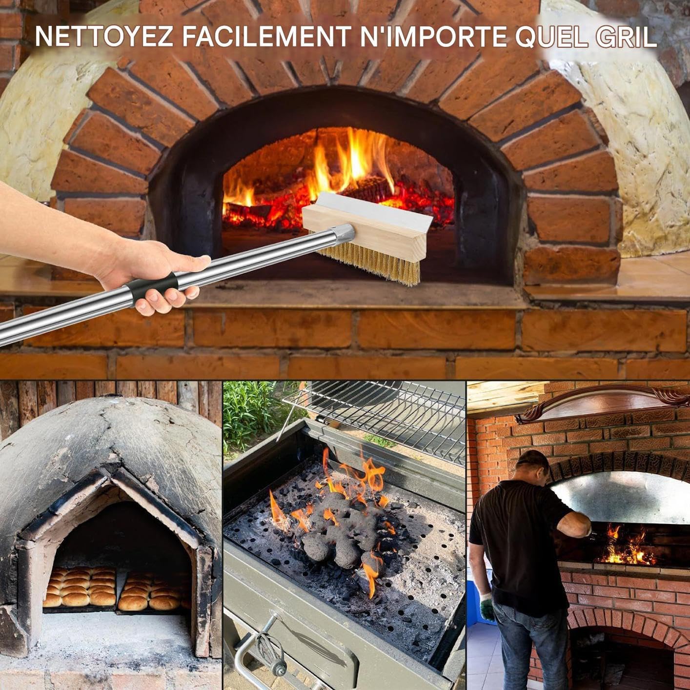 Cepillo Limpiador De Horno Herramienta de Limpieza Barbacoa Parrilla | Cepillo de Limpieza para Piedra de Pizza 149 cm Accesorio de Cocina Barbacoa, Exteriores, Hogar,