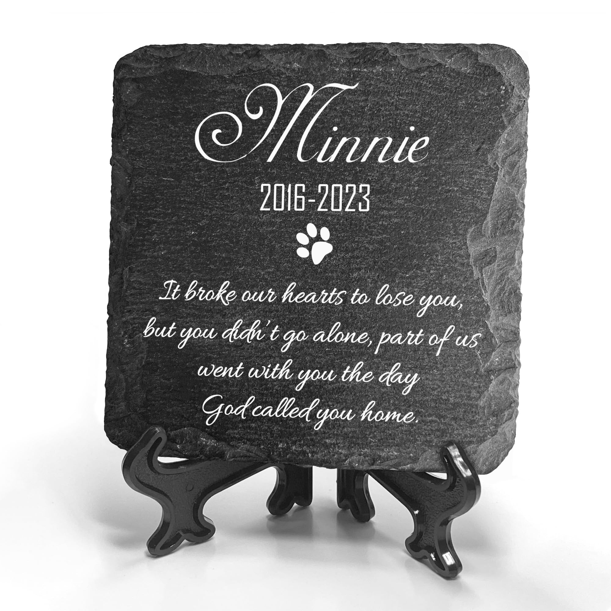 TULLUN Personalised Individual Square Memorial Small Plaque with Display Stand For Pet Cat Dog Slate Stone Frame Paw Grave Marker - Size 3.94" x 3.94" or 100 x 100 mm - Name — image 1
