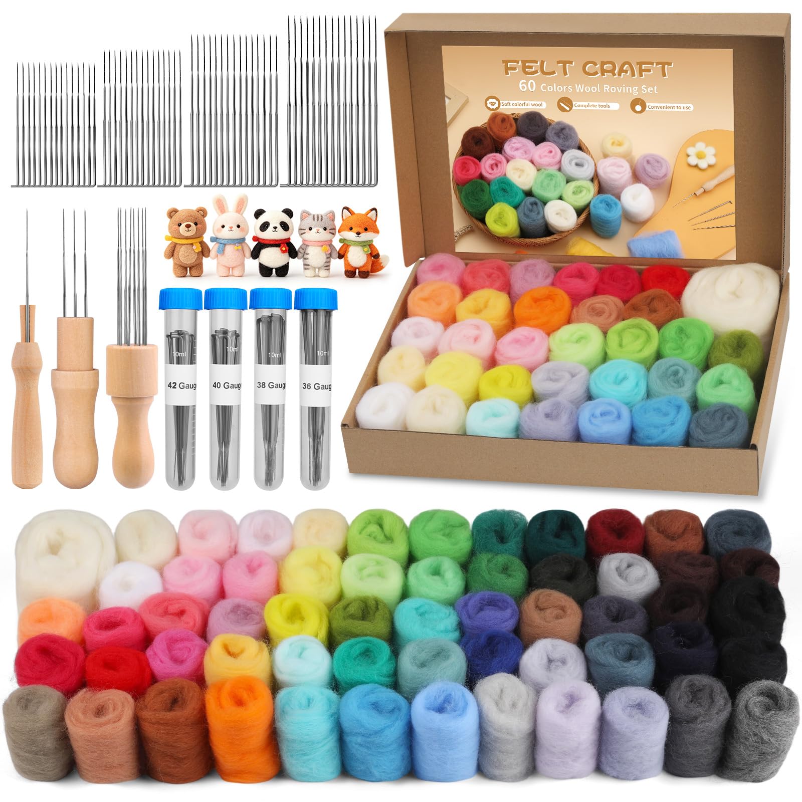 Namner 60 Colours Needle Felting Kit, Basic Felting Tools Felting Needles