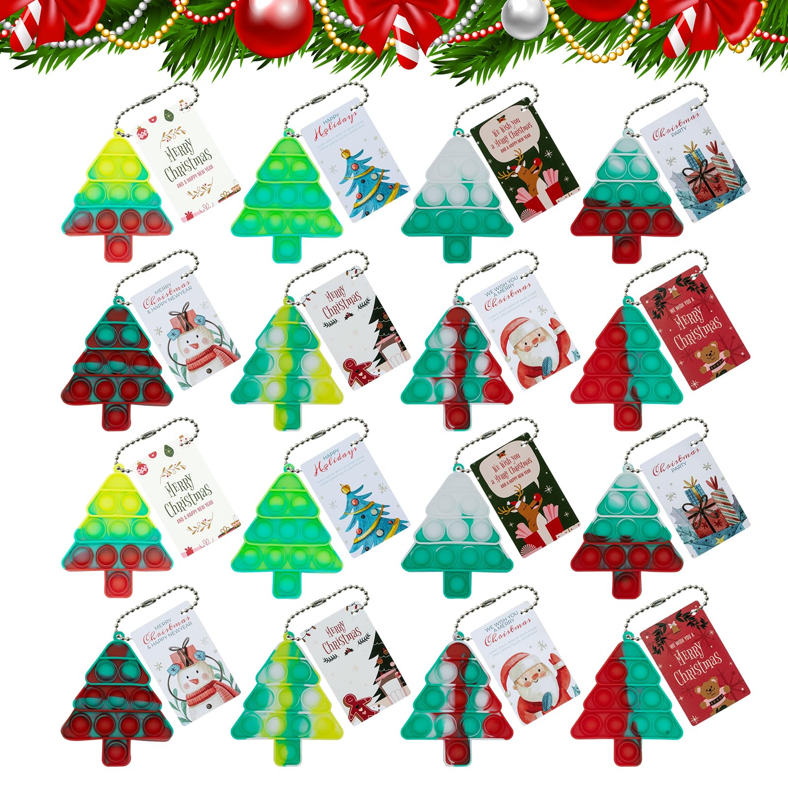 Widiso 16Pcs Mini Pop Keychain Fidget Toys,Christmas Push Pop Bubble Popper Its Sensory Small Simple Dimple Bulk for Autism Stress Anxiety Relief