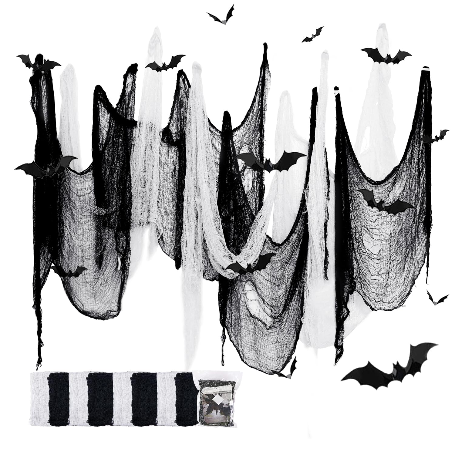 YuSaug Halloween Creepy Cloth, 8Pcs 30 x 72 Inch Scary Spooky Cloth Creepy Gauze with 12 bat Stickers