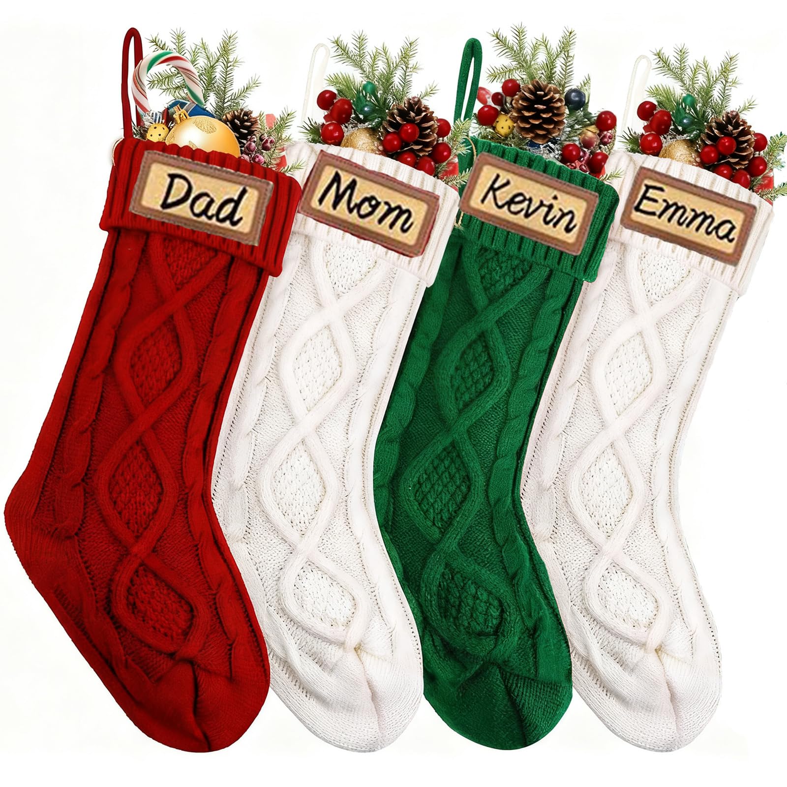 Bas de Noël personnalisés lot de 4 grandes chaussettes tricotées de 45cm décoration cheminée