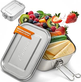 Personalisierte Lunchbox aus Edelstahl mit Namen & Text graviert – 800 ml, inkl. Abtrennung, Auslaufsicher, Bento-Box, Brotdose – Geschenkidee Kinder, Einschulung, Arbeit - M