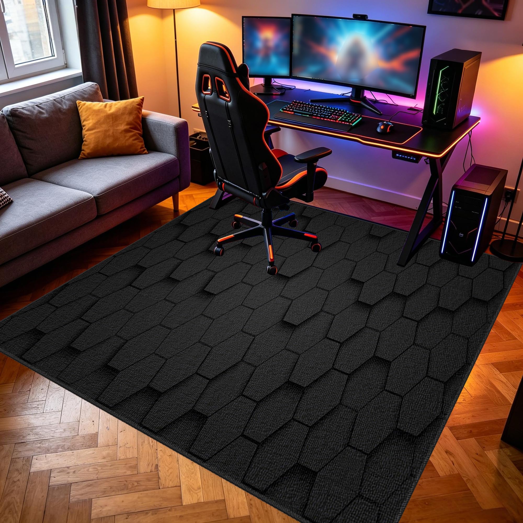 Dywanik dla graczy, antypoślizgowa mata podłogowa, 150 x 160 cm, mata ochronna na podłogę, do pokoju gamingowego, do obszaru zabaw, podkładka pod krzesło komputerowe, podkładka pod krzesło