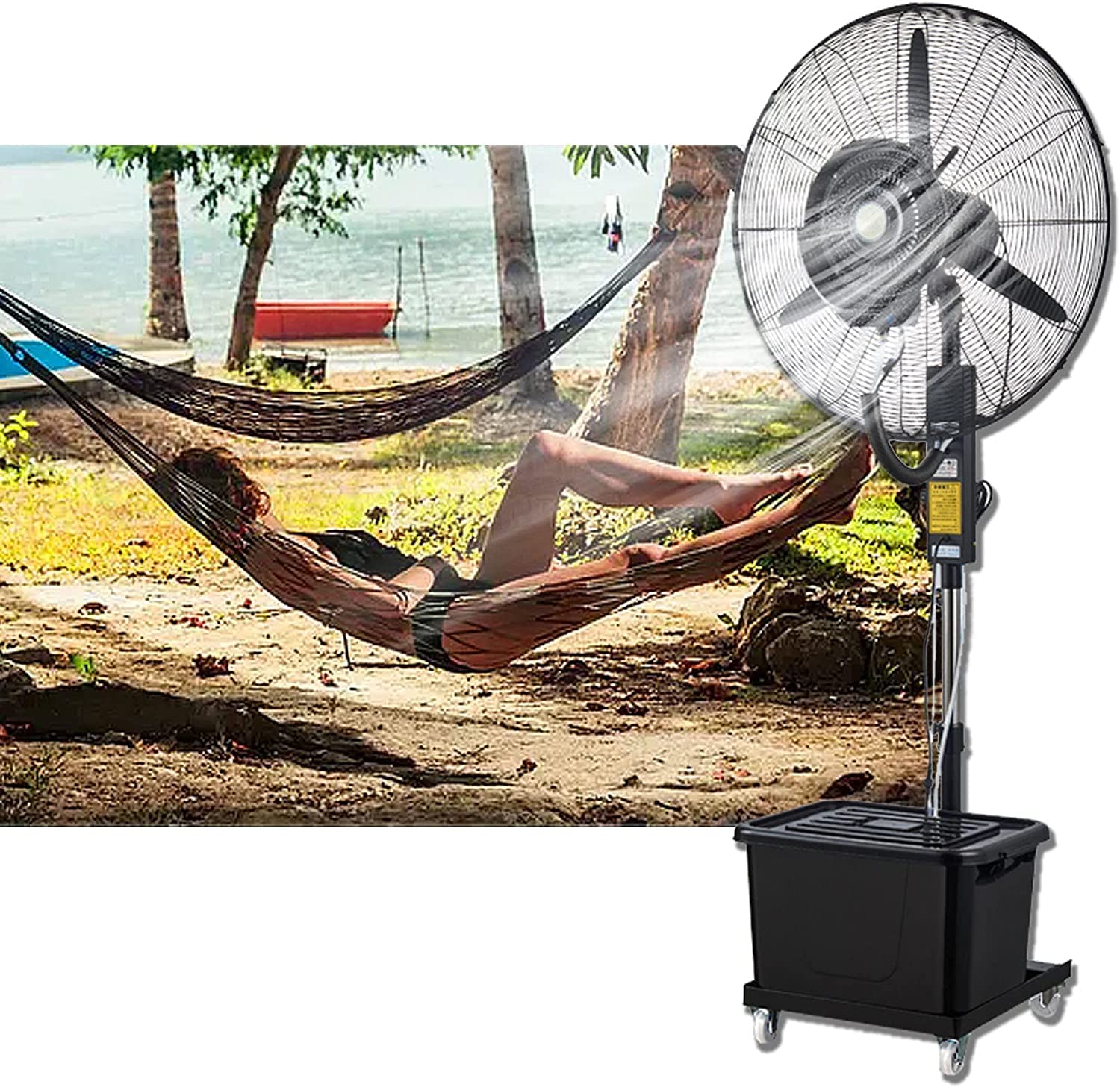 asdchZen Oscillating Pedestal Fan With Misting, 43L Tank, 3 Speeds, Height Adjustable For Outdoor Cooling,80CM