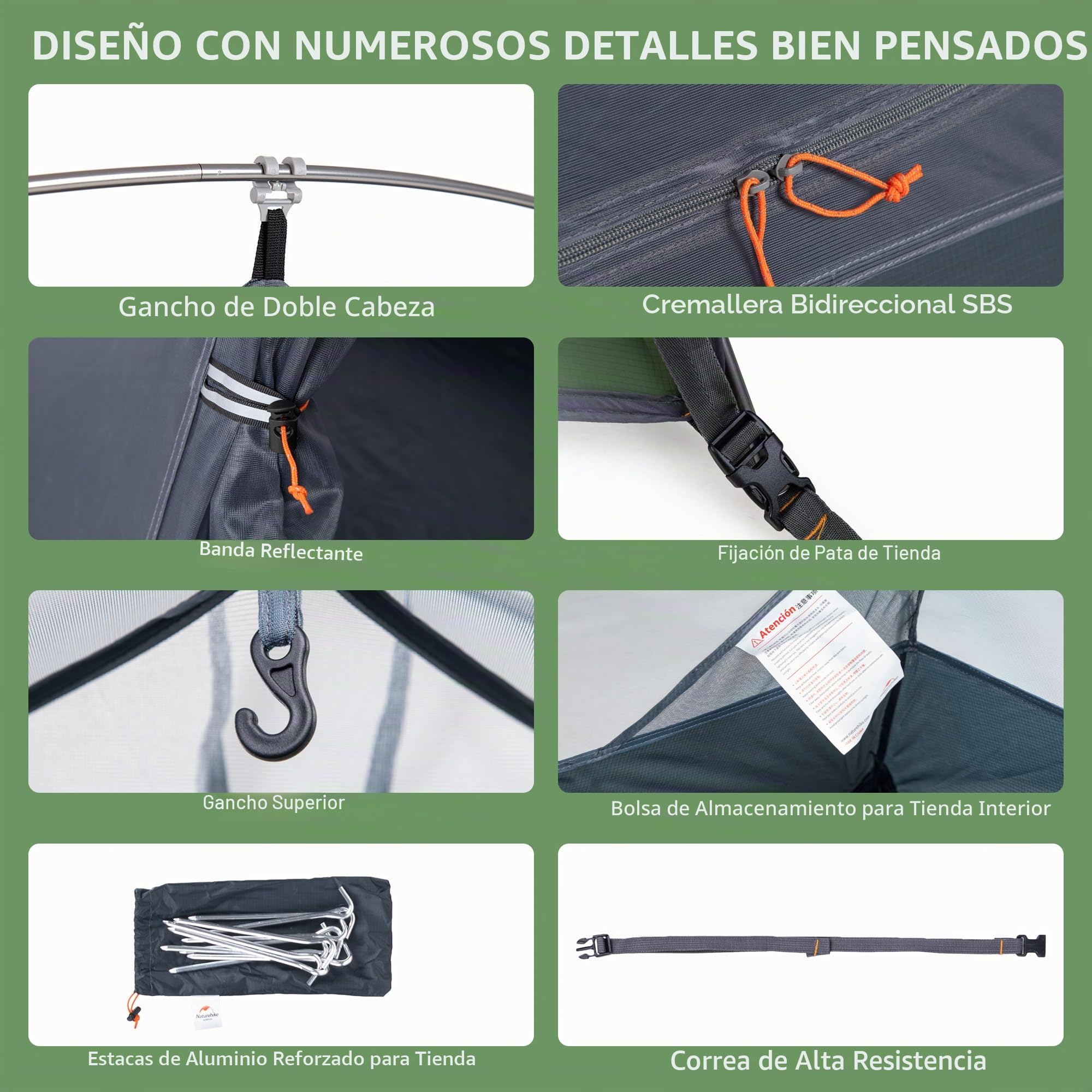 Naturehike Ultraligera de Silicona Carpa para Acampar para 2 Personas Impermeable para Senderismo y Pesca 3-4 Estaciones (Verde)