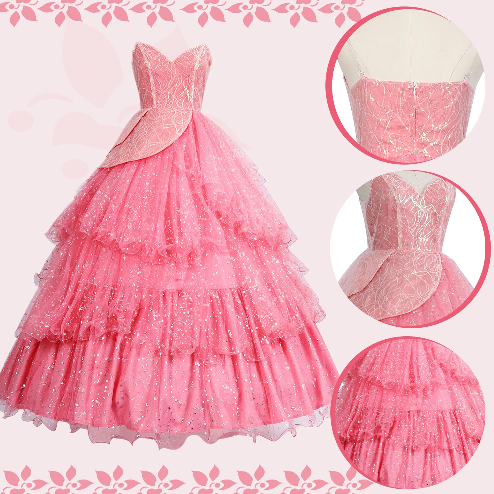Feen-Prinzessinnenkleid für Damen, rosa glitzerndes Ballkleid mit Sternen für Halloween Cosplay Party