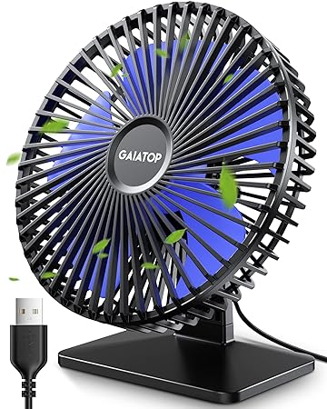Gaiatop USB Desk Fan, Portable Powerful Small Table Fan, 6.5 Inch Quiet 4 Speeds Wind Desktop Personal Fan, 90?? Rotate Mini Fan for Better Cooling Room, Office, Travel (White)