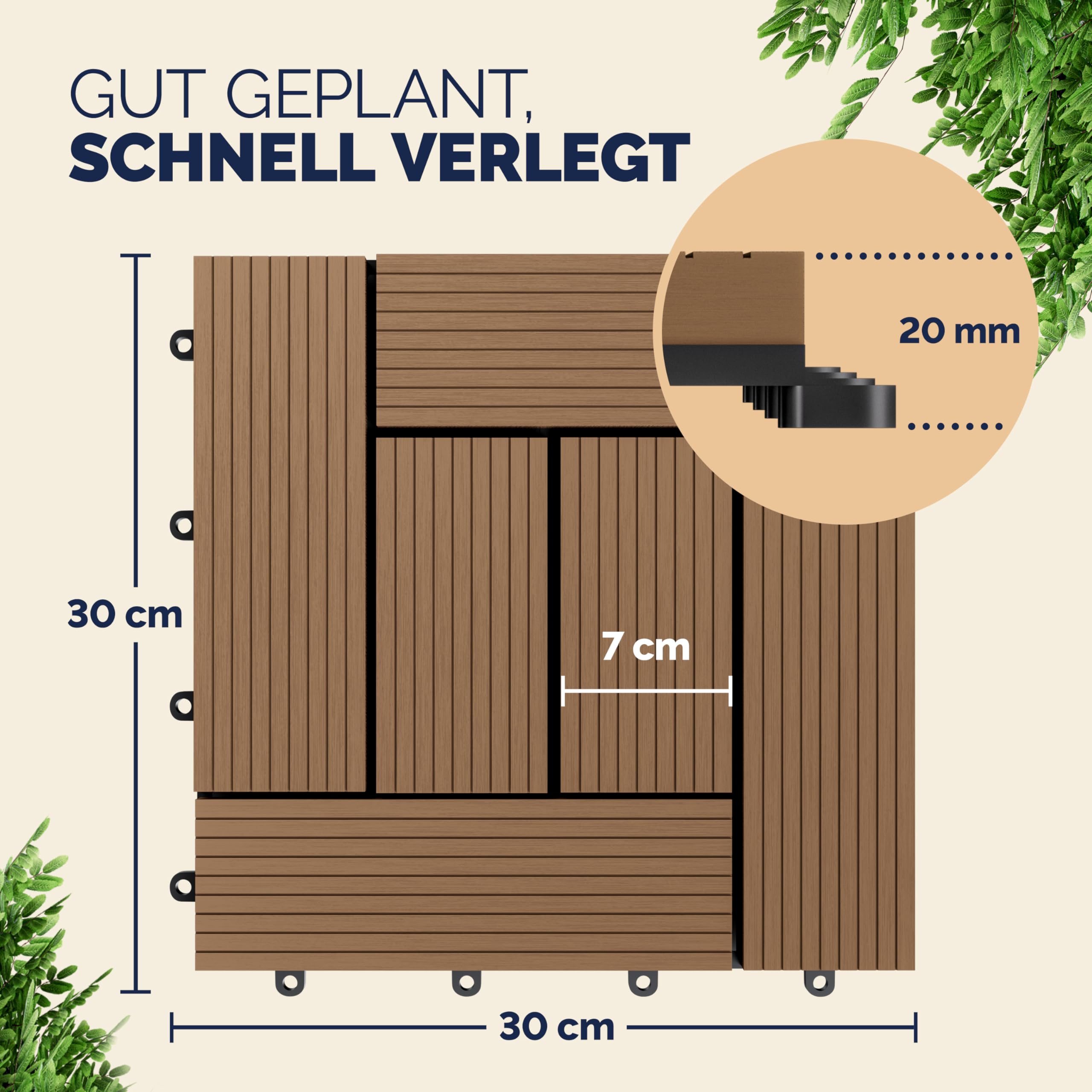Casaria Set 11 Pezzi Piastrelle da Giardino 30x30cm 1m² in WPC Resistente Mattonelle ad Incastro per Pavimento Terrazza Balcone Esterno Sistema a Clic