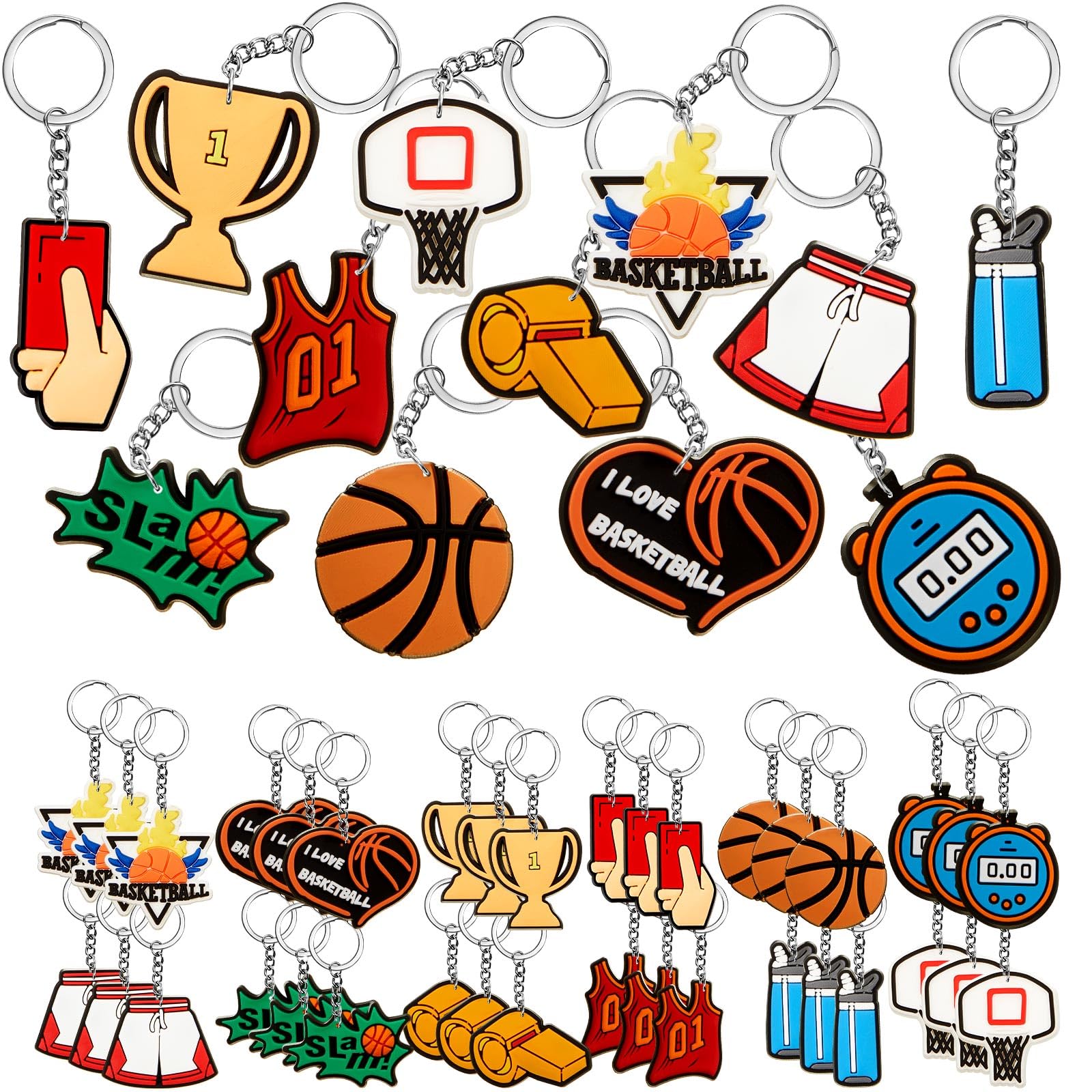 BatiyeerBatiyeer 36 Pack Basketball Keychains Bulk Party Favors Sports Ball Key Chains Funny Keyring Gifts for Birthday Supplies