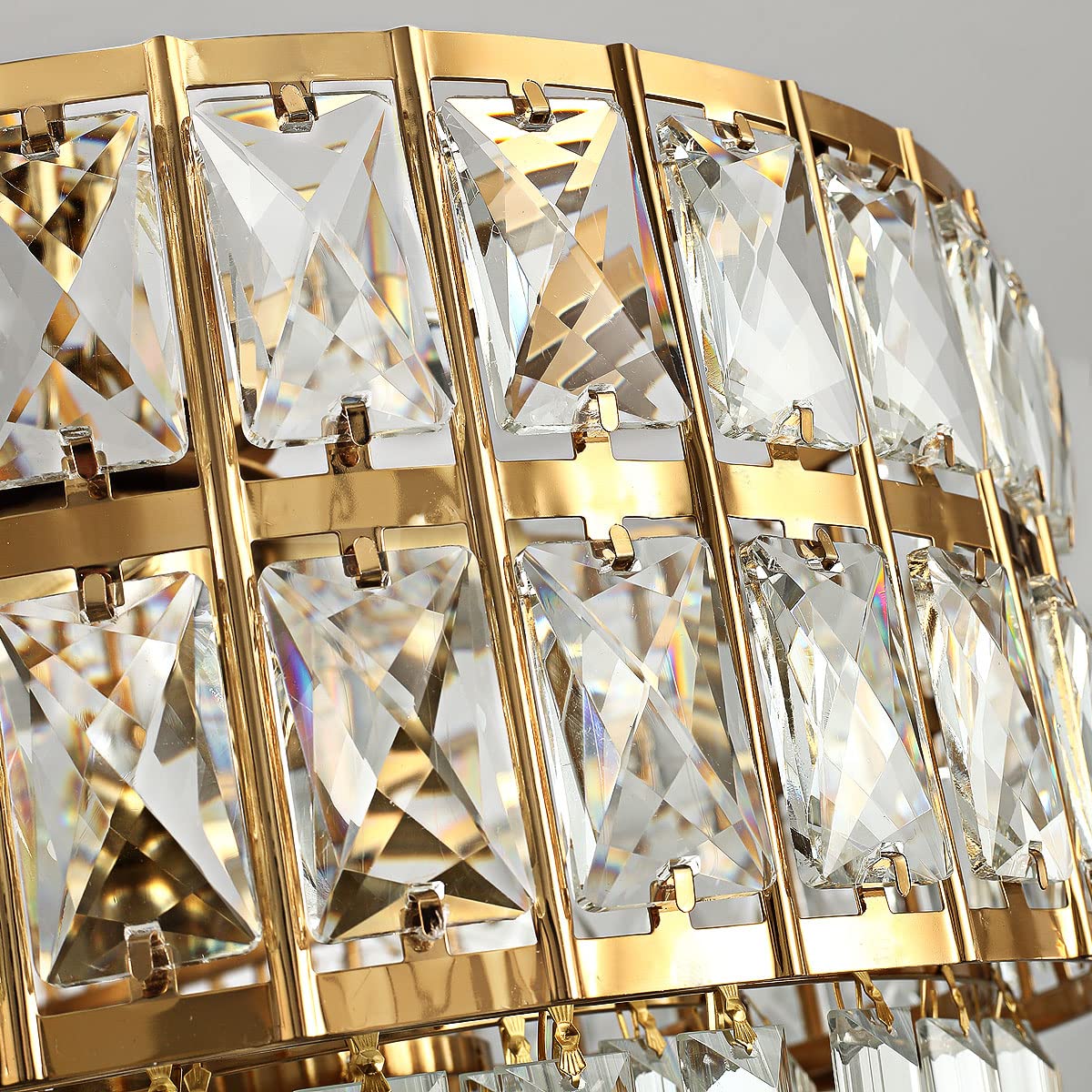 Lámpara de Araña Moderna de Cristal con Acabado Dorado, Lámpara Colgante Redonda de Cristal, Para Salón, Comedor, Restaurante, E14 x 15, Ø75cm