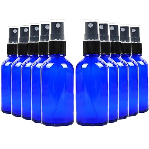 Youngever Paquete de 16 botellas vacías de vidrio azul, recipiente recargable de 2 onzas para aceites esenciales, productos de limpieza o