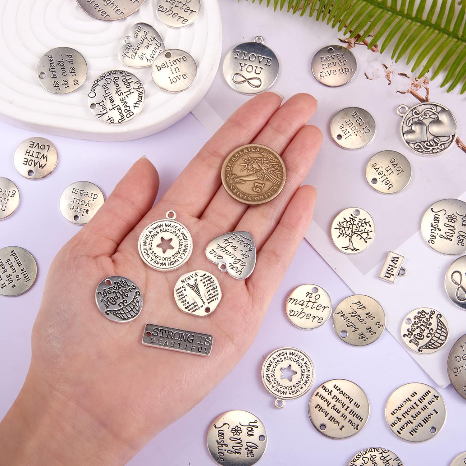 40 Pieces Inspirational DIY Charms Pendant Word Charm Tibetan Style Alloy Pendants for Jewelry Necklace Earring Making Crafts - Image 4