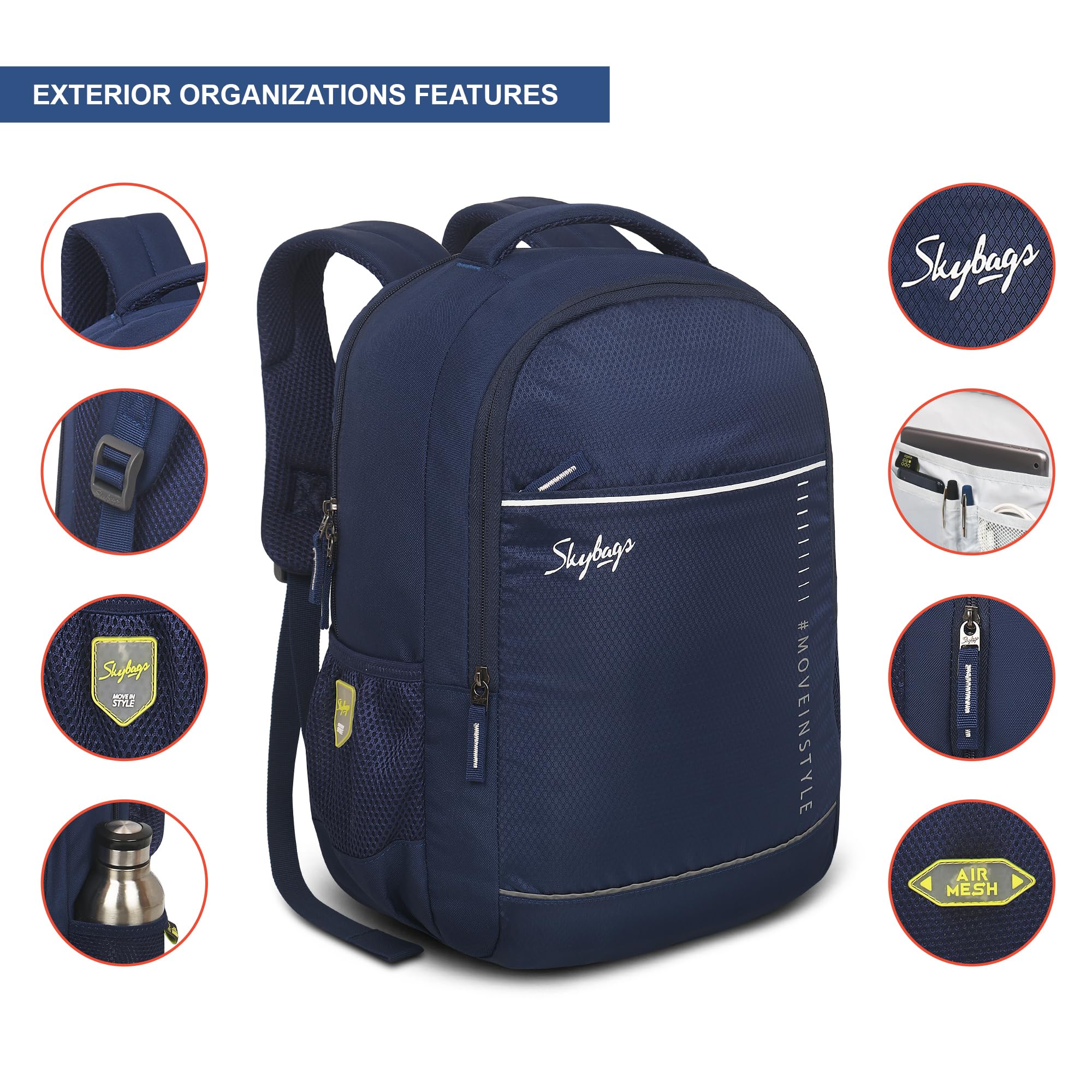 Skybags Ikon 01 22 Litre Casual College Standard 4 Compartment Backpack Blue