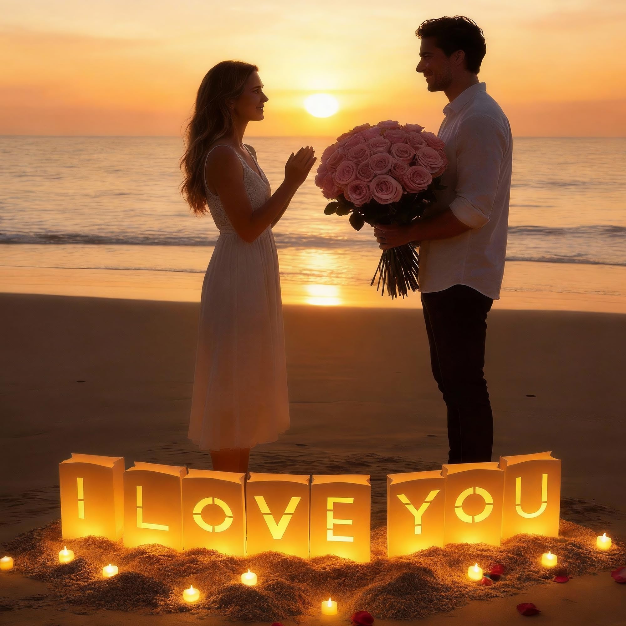 'I Love You' podświetlane litery torby oświetleniowe ze świecami na podgrzewacze, balony lateksowe, balony aluminiowe i płatki róż, oświadczyny, dekoracje rocznicowe i walentynkowe