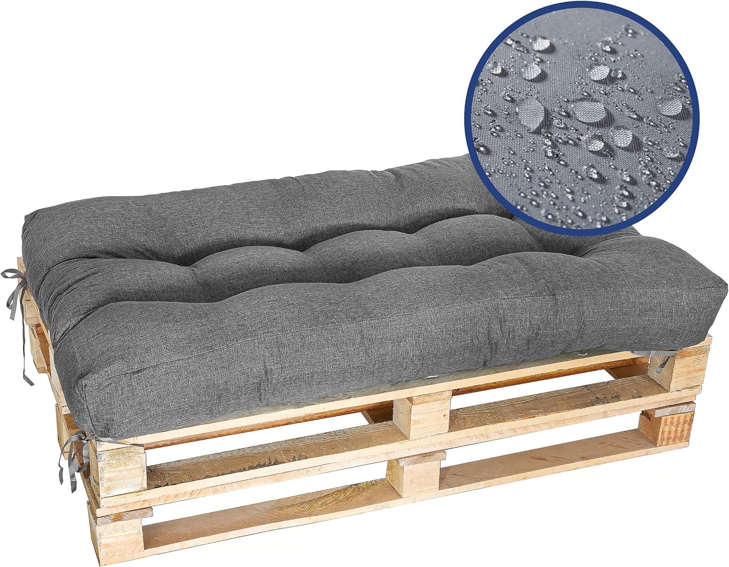 MKS Palettenkissen 120 x 80 | Outdoor-Palettenkissen mit Spanngurten passend zur Palette | Balkon-Sofa-Wasserdicht | Balkon-Palettenmöbel | Europaletten-Sitzkissen | Outdoor- Bankauflage