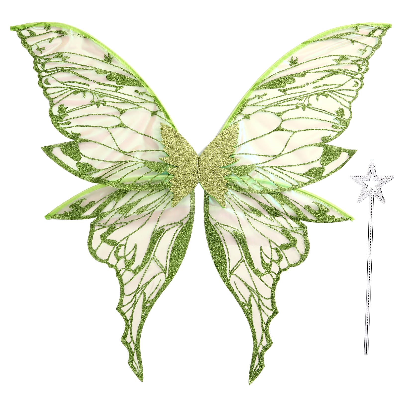 Fairy Wings for Adults Women 31.5"x29.5" Fairy Costume Set Large Butterfly Wings for Halloween Party Green