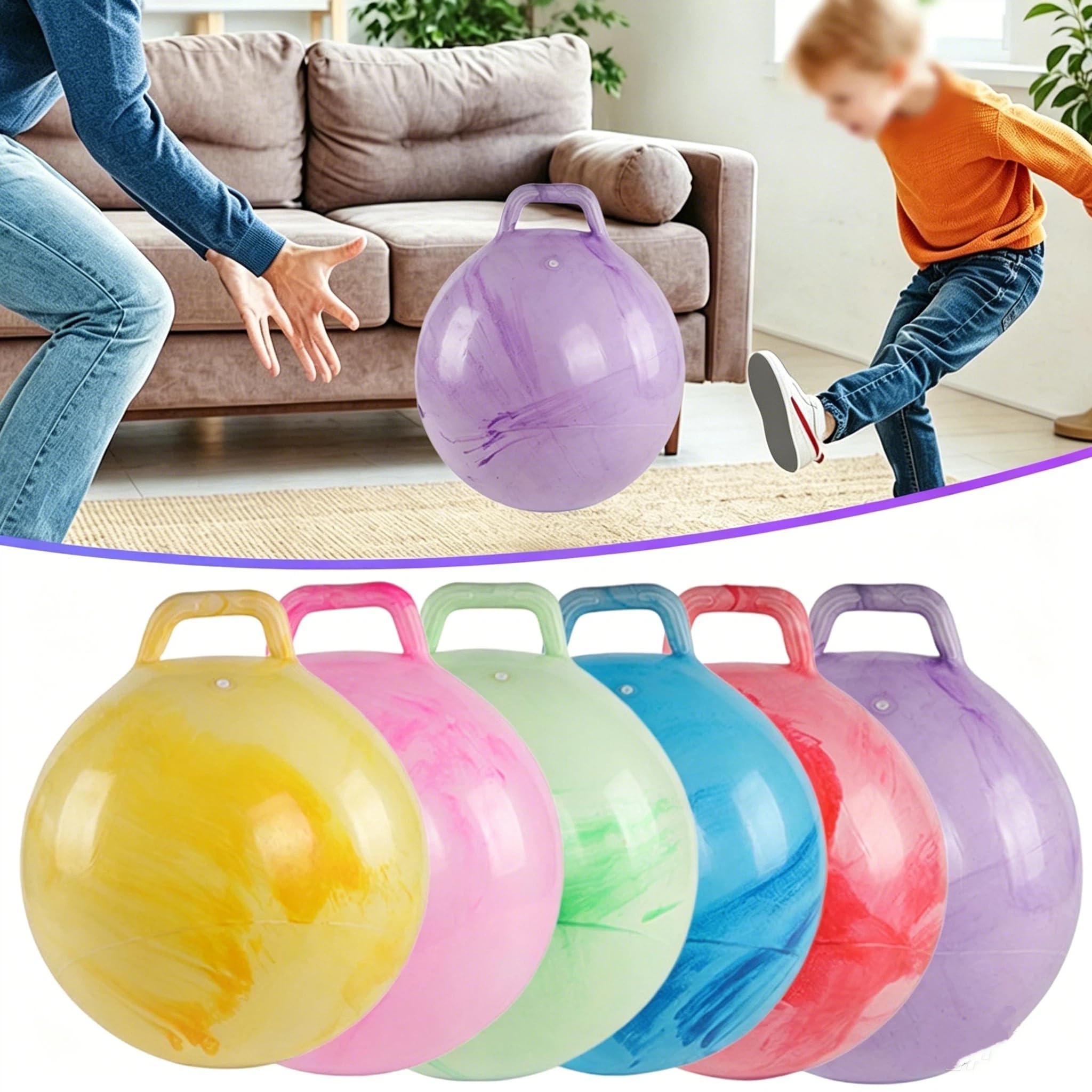 Space Hopper for Teens & Adults 16+, 18 Inch Hopper Ball with Handle Bouncy Hopper, Marble Pattern Inflatable Bouncy Ball for Indoor & Outdoor Fitness (Purple)