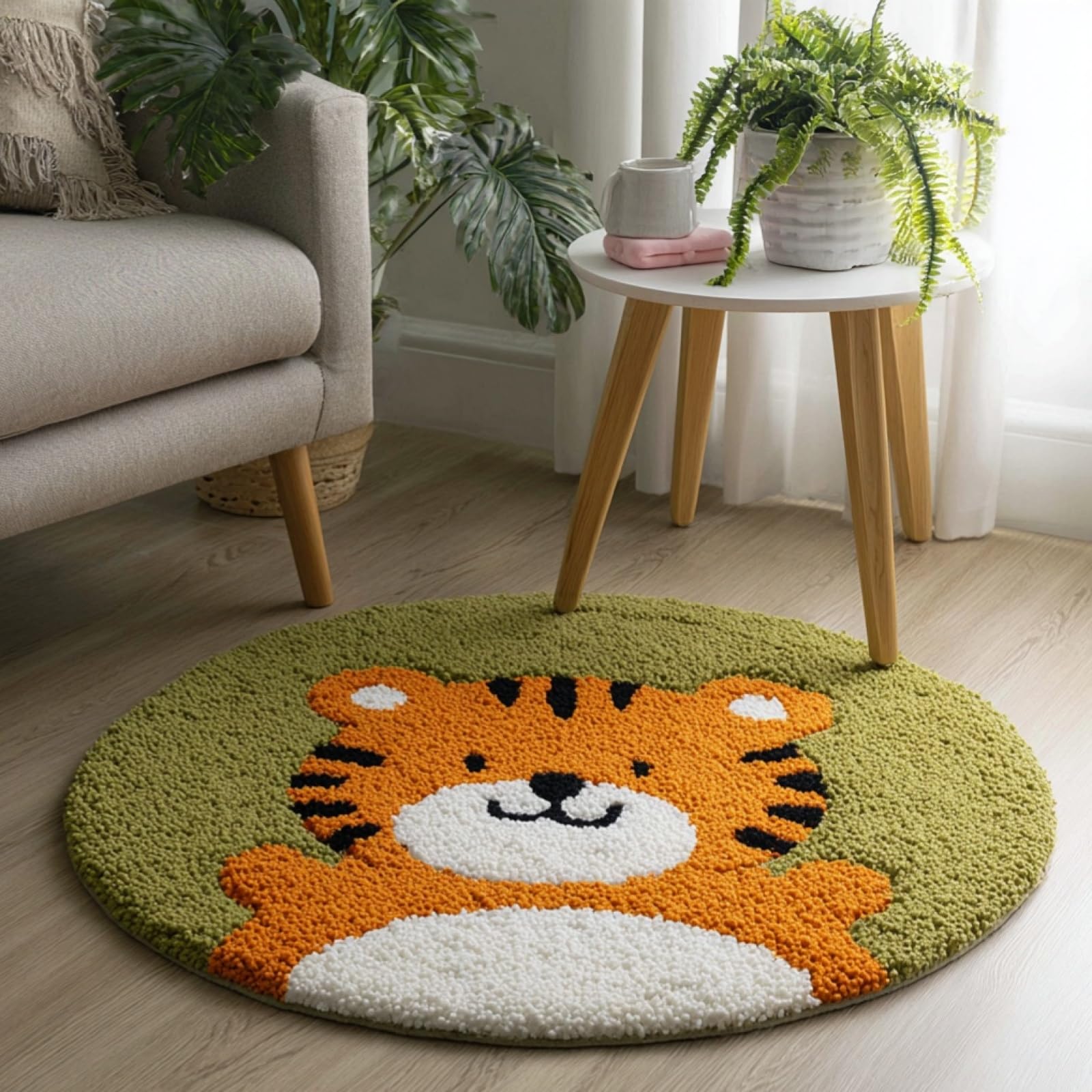 WallustrioaW Latch Hook Rug Kit,Cartoon Tiger,Pre-Printed Pattern Canvas Tapestry Embroidery Adults Handicrafts DIY Craft Cross Stitch Kits,50x50cm