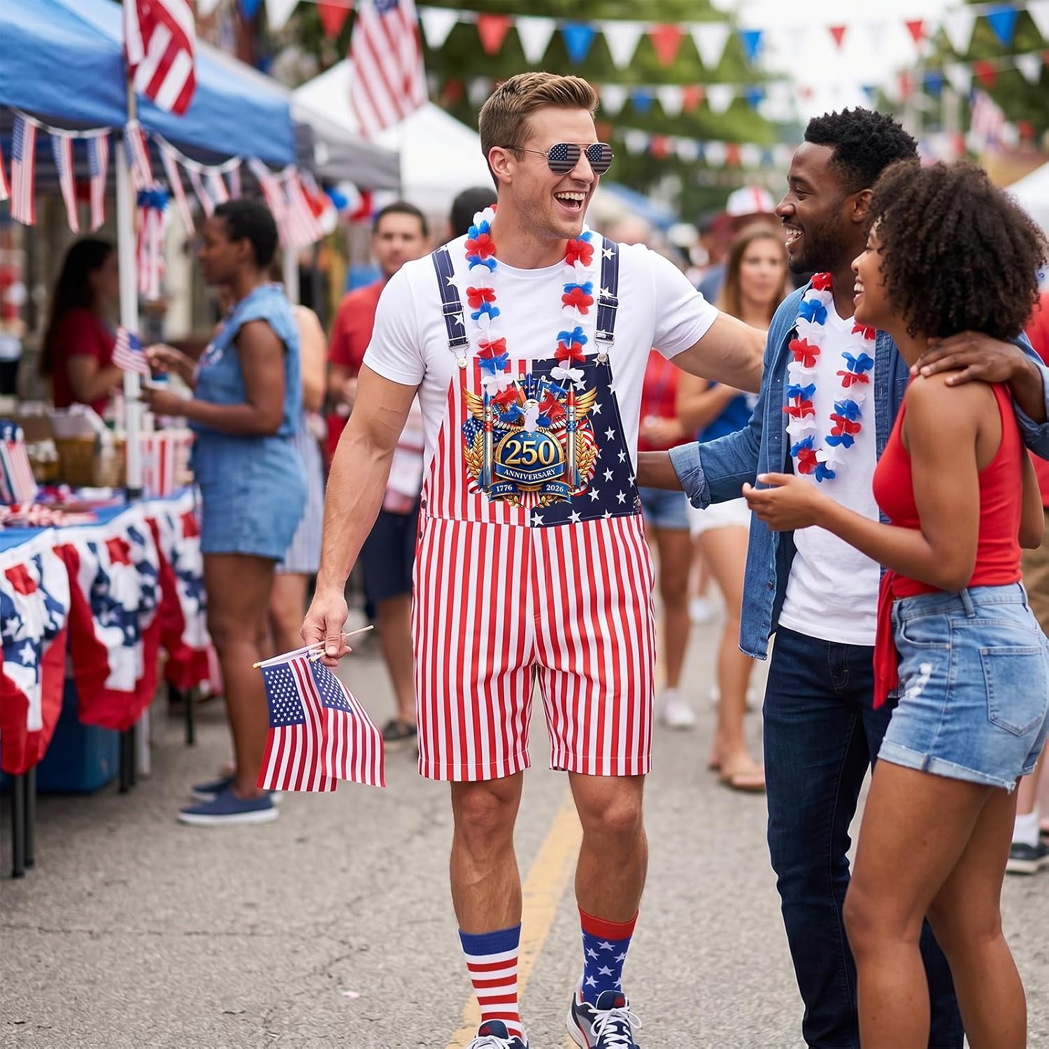 Flag Shorts Men Patriotic Bib Overalls 4th of July Overalls with Glasses Wreath Stocking Red White Blue Rompers