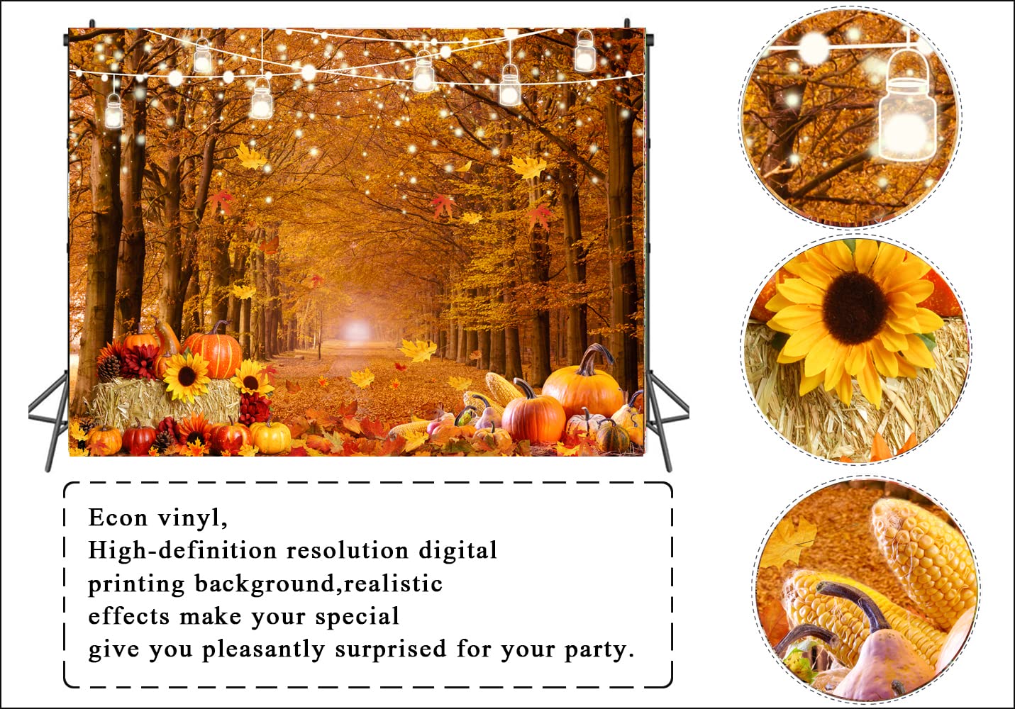 8X6FT Fall Thanksgiving Photography Backdrop Rustic Wooden Floor Barn Harvest Photo Background Autumn Pumpkins Harvest Party Baby Shower Cake Table Decoration Banner Studio Booth Props - View #9