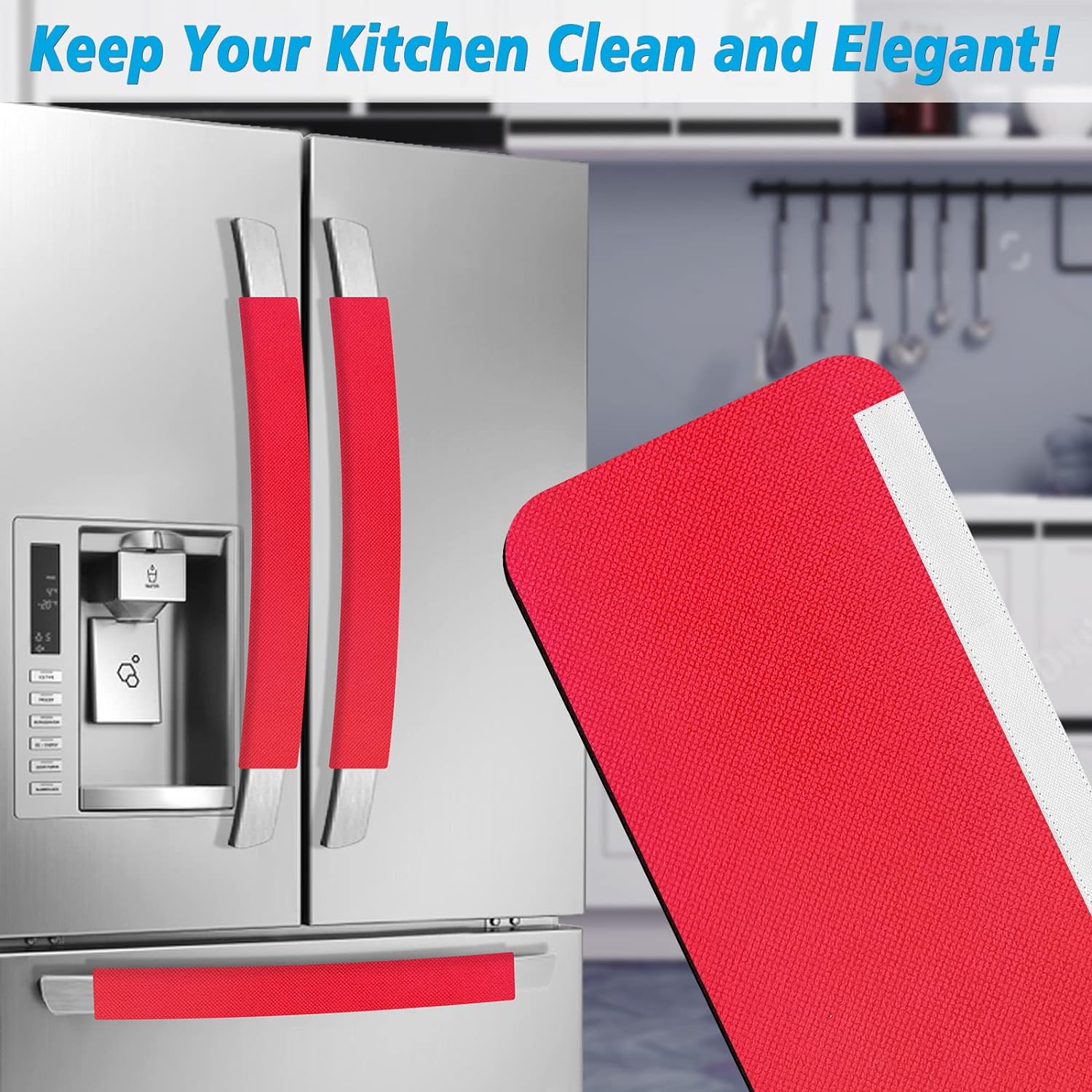 Refrigerator Door Handle Covers, Set of 5, Keep Your Kitchen Appliance Clean from Smudges, Drips, Food Stains, Oil, Handmade Decor Protector for Fridge, Ovens, Dishwashers (Red) thumbnail