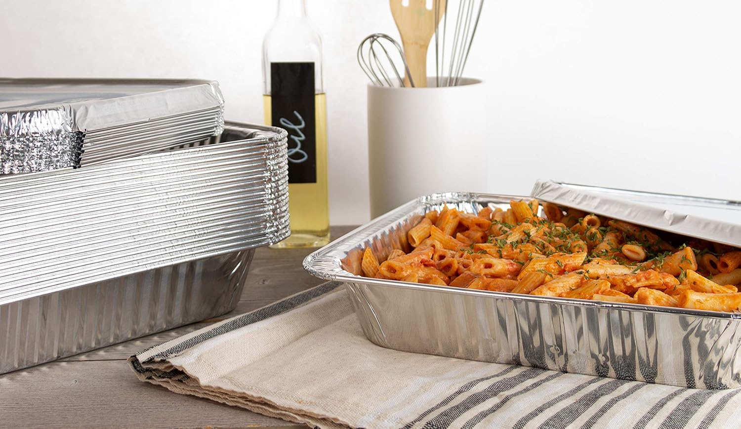 PARTY BARGAINS 9" x 13" Disposable Aluminum Foil Pans with Lids – 25 Pack Heavy Duty Half Size Deep Steam Table Containers for Baking Cooking Roasting Catering Takeout Meal Prep Oven Freezer Safe