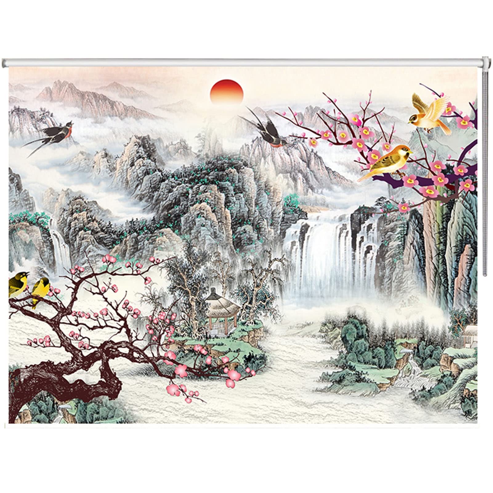 100% Blackout Roller Shade Floral & Mountain Patterned, Kitchen Bathroom Office Window Blinds, 2/3/4/5 Ft Extra Wide Curtain, Easy Installation (Size : 60cm x 120cm(1.9ft x 3.9ft))