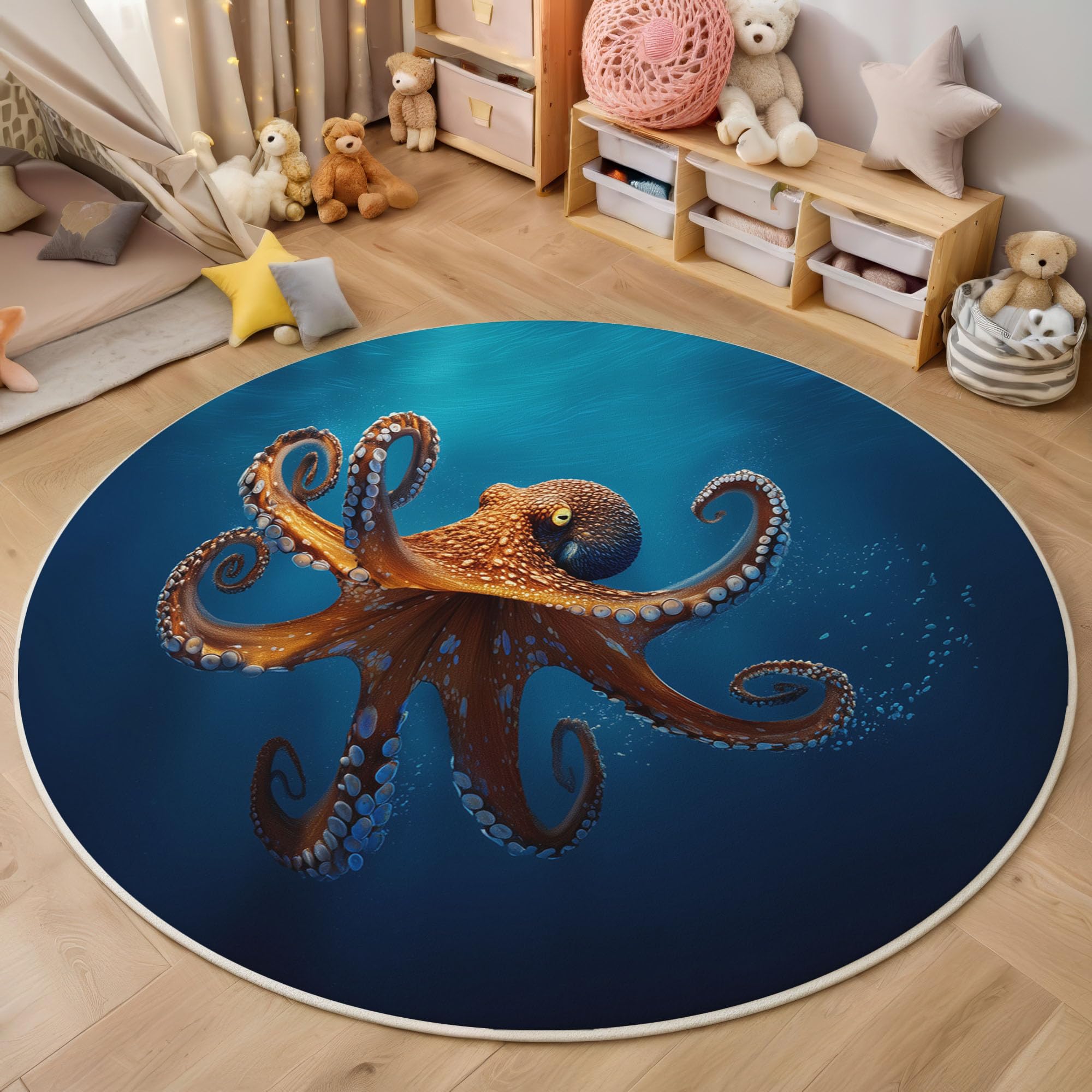 Tapis poulpe majestueux de salon 180cm au design artistique unique