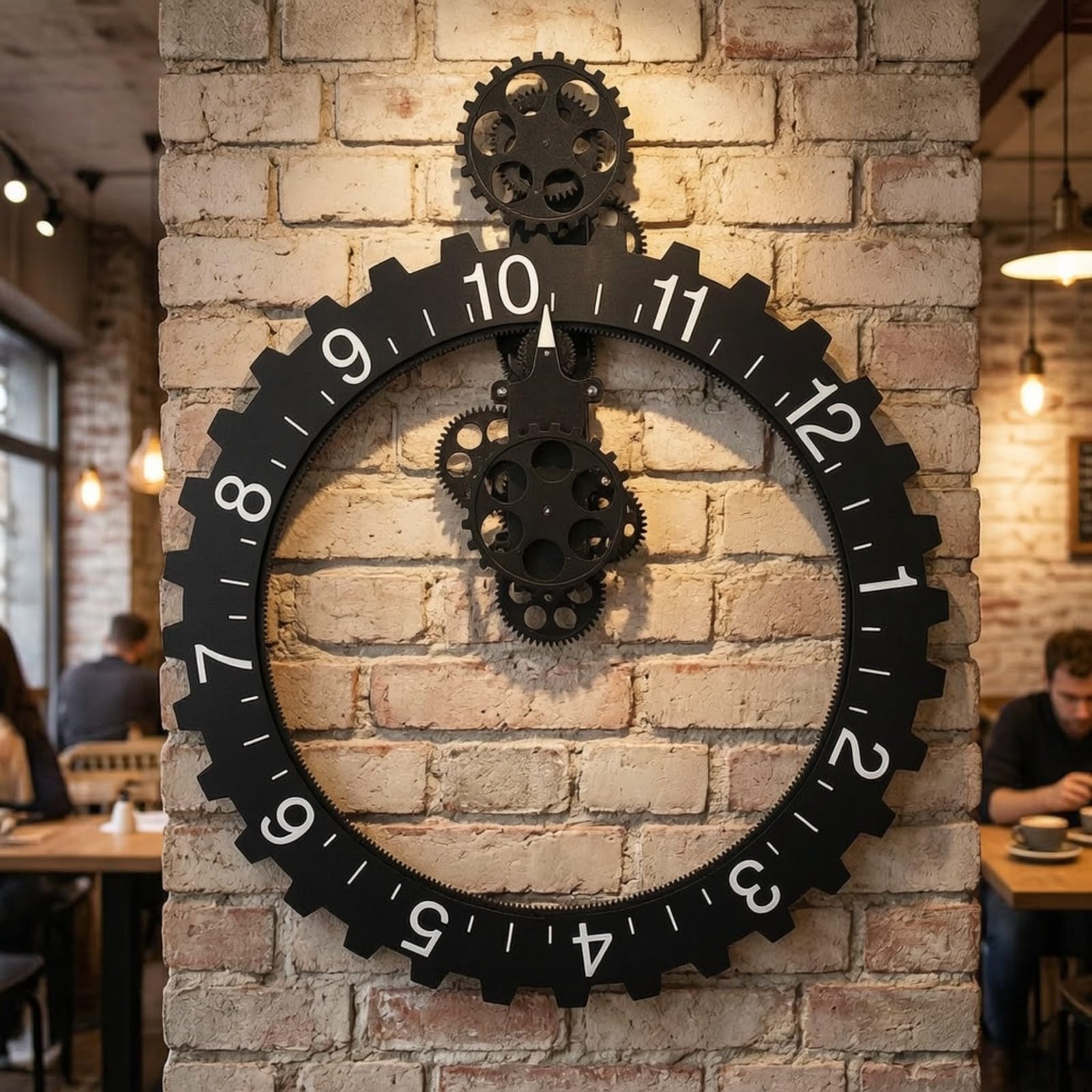 Orologio con Ingranaggi Retro | Quadrante Nero e Bianco, Orologio da Parete Industriale, Grande, per Soggiorno, Caffè