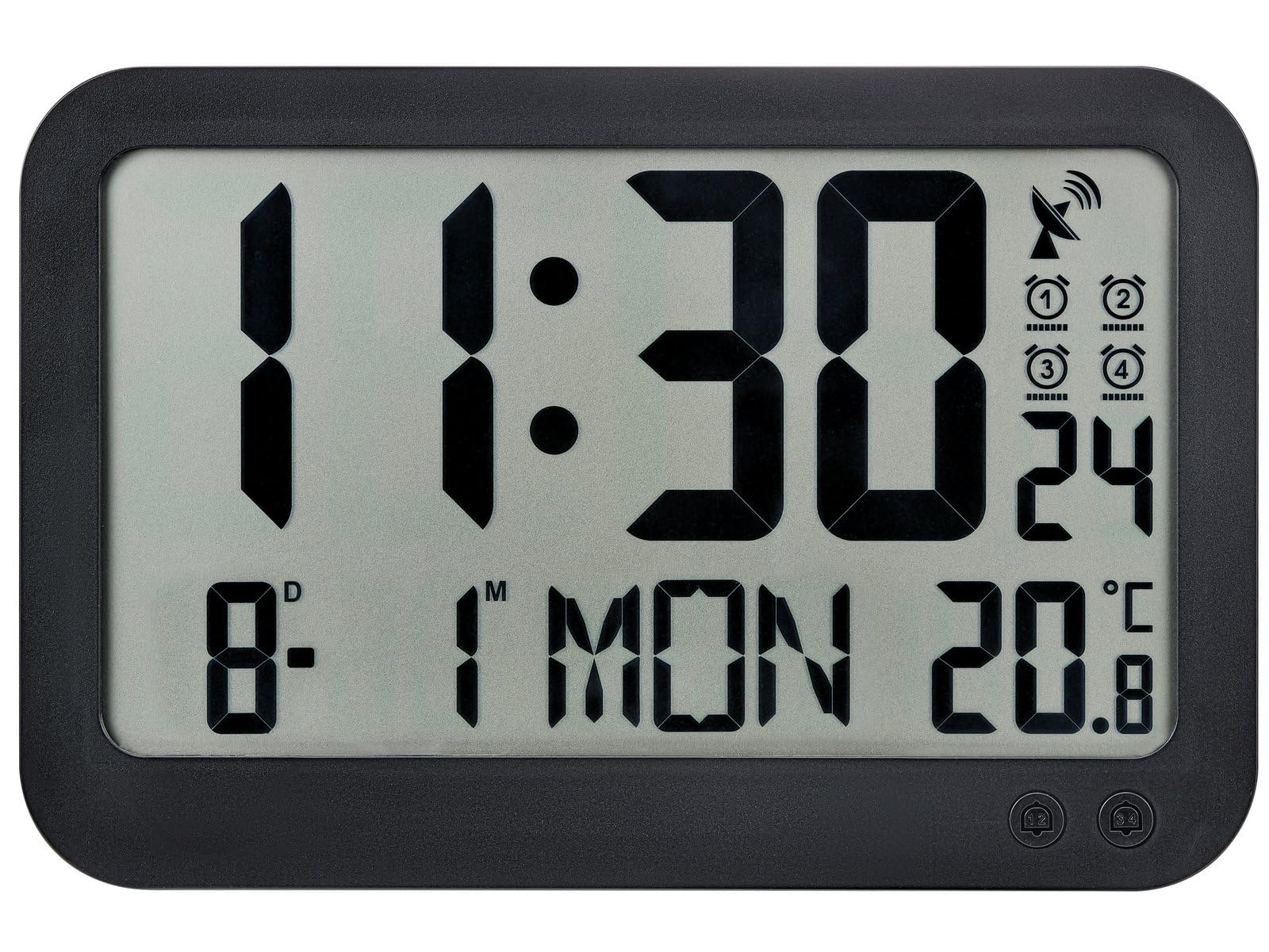 Atlanta Funk Wanduhr Tischuhr Wecker große LCD Digital Anzeige mit Temperatur 4 Alarme Snooze Tag Datum Rechteck - 4519