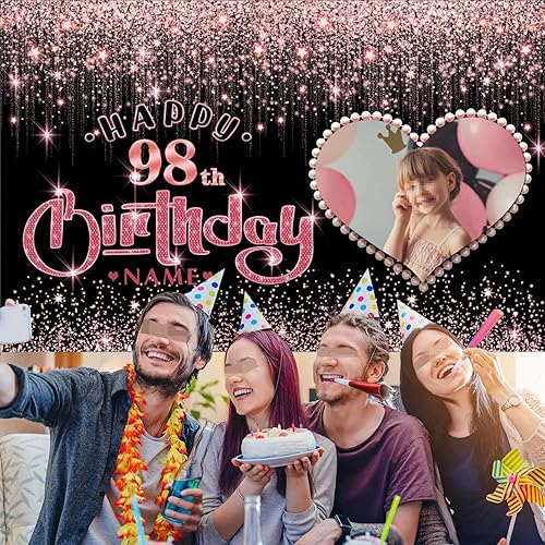 Vista 369 de Cartel personalizable de decoración de feliz cumpleaños número 49 de oro rosa – Personalización de gran tamaño fondo de fotos – Admite fotos