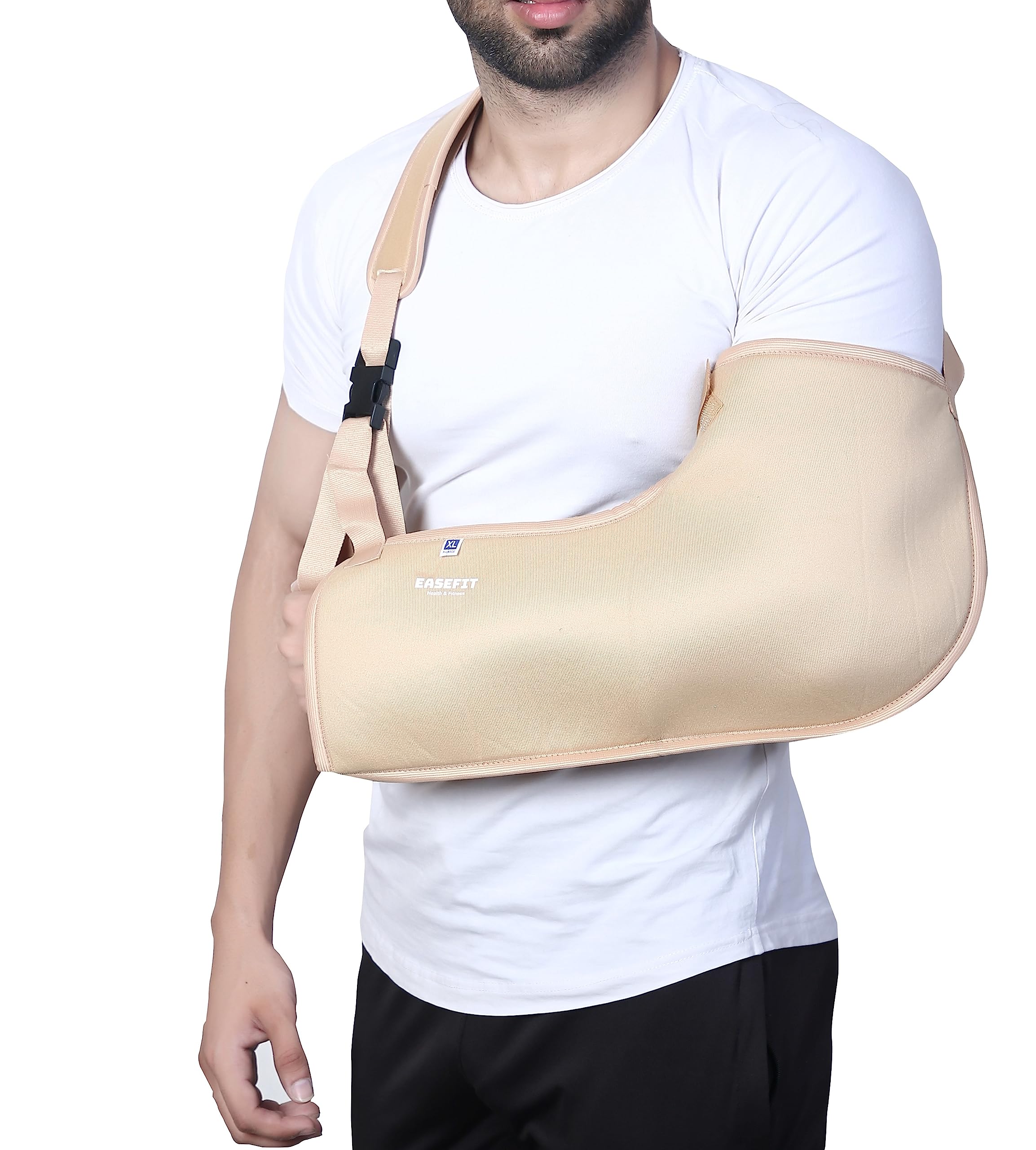EASEFIT Arm Supporter Arm Sling Pouch Belt with Elbow Support, Arm Immobilizer Brace for Fracture, Sprain, Dislocation and Pain Relief (S, Cream)