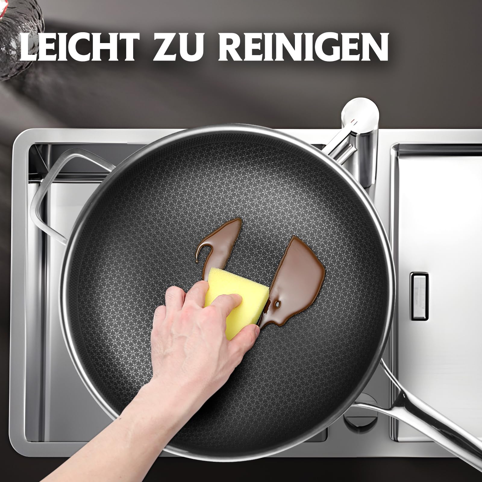 SNOWCLAD Wokpfanne Induktion 30cm Hybrid-Woks und Bratpfannen, Antihaft Wabenpfanne mit Deckel, Edelstahlpfanne, Für Alle Herdarten Geeignet, Ofen-und Spülmaschinenfest, Pfoa Frei