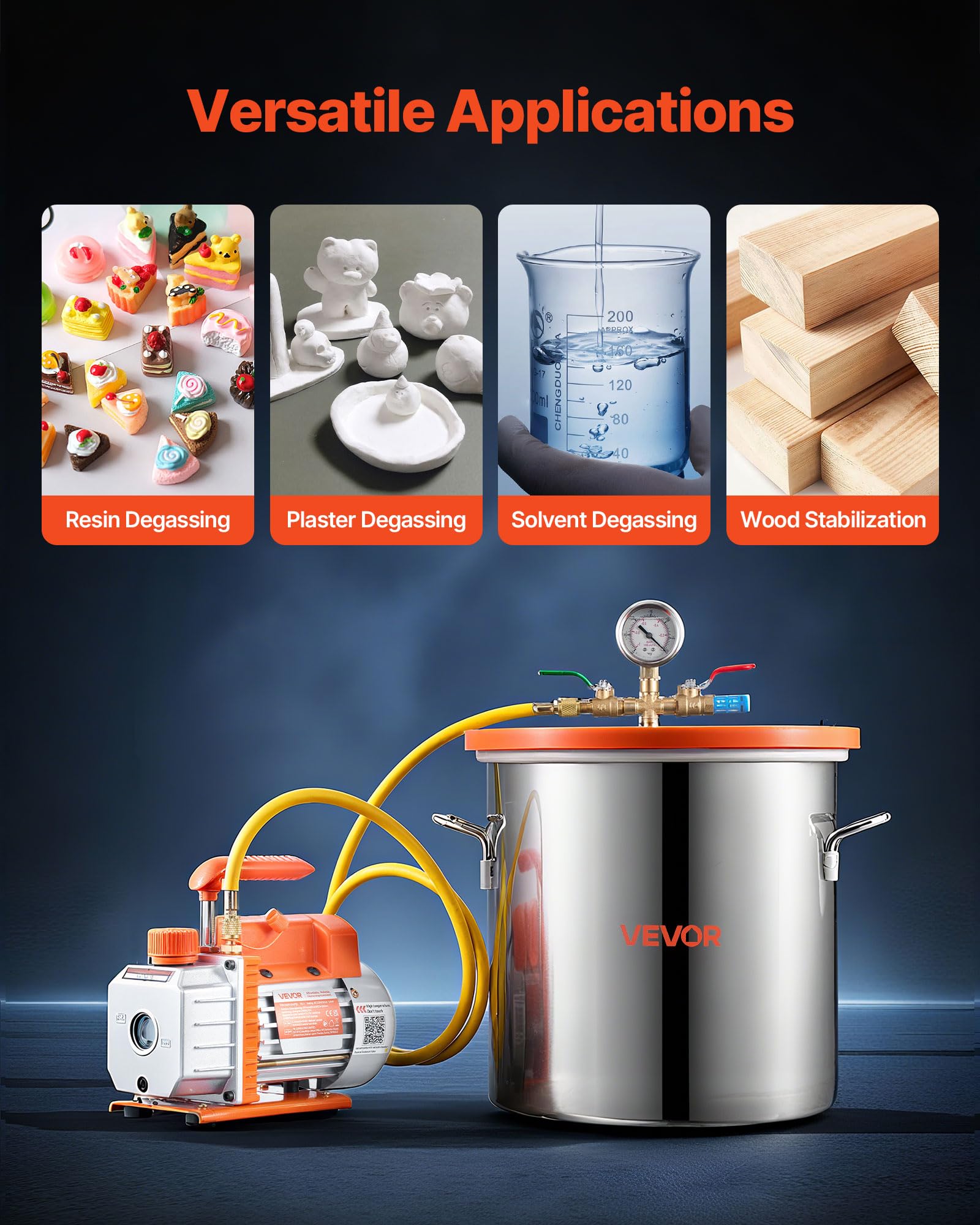 VEVOR Vakuumpumpe mit 18,9 L Vakuumkammer, 3,5 CFM 99 L/min, 180 W, 1-stufige Unterdruckpumpe, Vacuum Pump Kit, 1,5 m Schlauch, zur Stabilisierung von Holz & Entgasung von Silikonharz