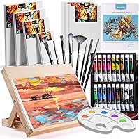 koseibal Acrylic Paint Set: 18 Colors, 8 Brushes, 8 Canvases, Wooden Easel - Complete Art Kit for Kids, Beginners, Adults