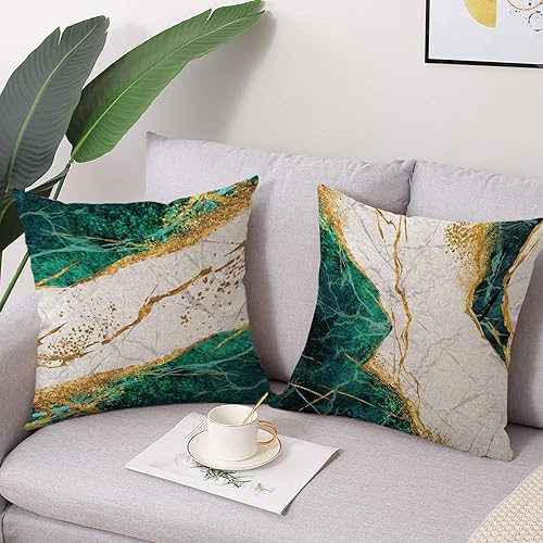Miniatura 4 de Juego de 4 fundas de almohada de 20 x 20 pulgadas, fundas de almohada de lino con textura de mármol, fundas decorativas verdes para sofá, sala de
