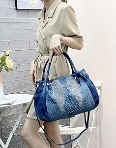 Amazon.com: Denim Hobo Bag Jeans Women Bag with Diamond Wing