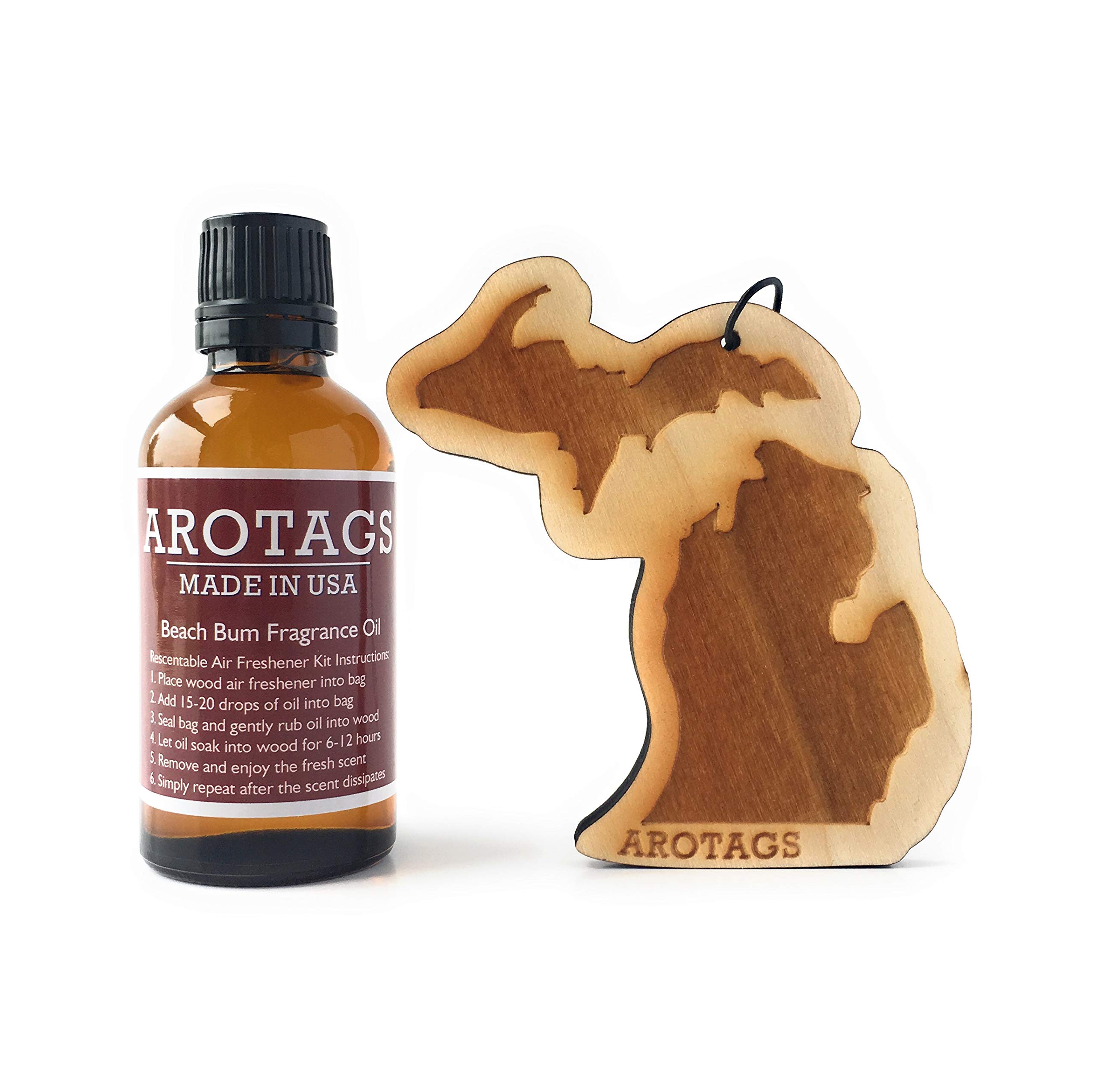 Michigan Wooden Car Air Freshener - Long Lasting Backwoods Birch Scent Diffuses for 365+ Days - Includes Hanging Mirror Diffuser and Fragrance Oil - 100% American Made