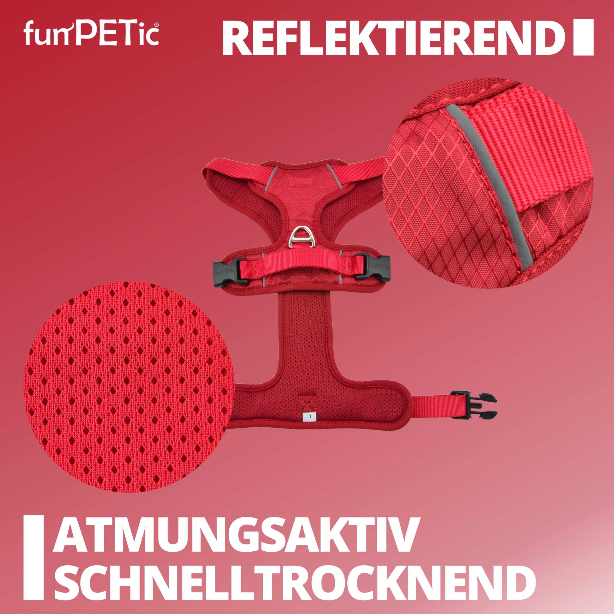 funPETic Arnés para perros Essential – Arnés antitirones reflectante, acolchado y transpirable – Arnés de pecho para perros medianos y grandes (L – Berry Red)