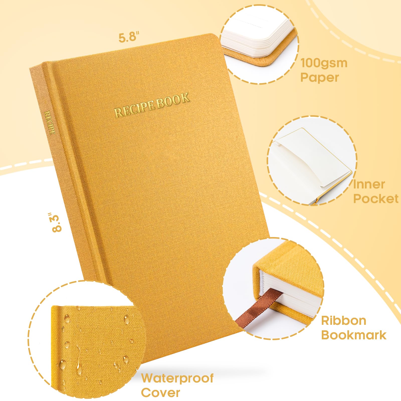 WEMATE Recipe Book to Write in Your Own Recipes, Hardcover Blank Recipe Books - Image 2